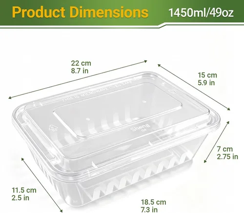 Vista 7 de Contenedor desechable de 49 onzas para preparación de comidas, grande para alimentos, 50 unidades de contenedores de plástico con tapas