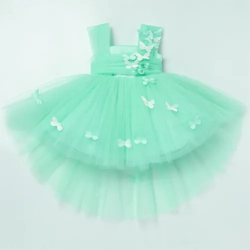 Vista 6 de Vestido tutú de tul para niña pequeña, vestido de mariposa y flores para niña, trajes formales de cumpleaños, vestidos de pastel