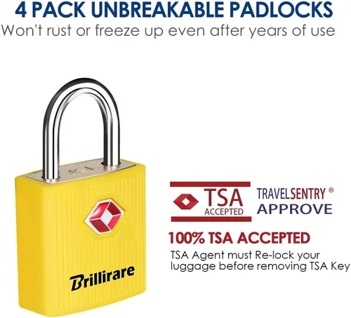Vista 3 de Paquete de 4 cerraduras de equipaje aprobadas por la TSA con llaves, candado de viaje, cerradura con llave impermeable de aleación de zinc
