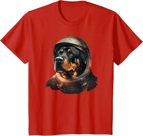 Vista 52 de Divertida camiseta Rottweiler con diseño de astronauta rottweiler en galaxia espacial, Negro