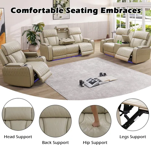 Vista 2 de Sofá reclinable individual eléctrico para muebles de sala de estar, silla reclinable de cuero con luces LED, puertos USB, almacenamiento oculto