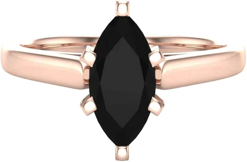 Vista 4 de Anillo de compromiso solitario de diamante negro de 34 quilates, corte marquesa, oro de 14 quilates