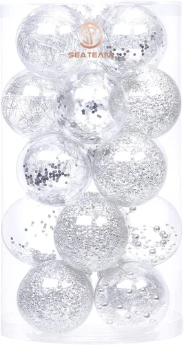 Vista 15 de Sea Team Juego de bolas de Navidad de plástico transparente, inastillables, varios tamaños, bolas decorativas de Navidad con decoraciones delicadas