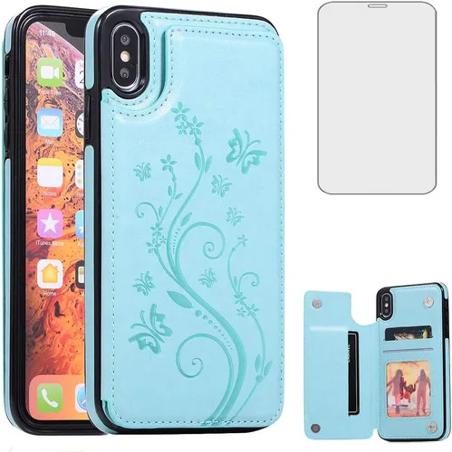 Vista 13 de Funda de teléfono para iPhone Xs Max de 6.5 pulgadas 2018 con protector de pantalla de vidrio templado, tarjetero con tapa de cuero para celular i X