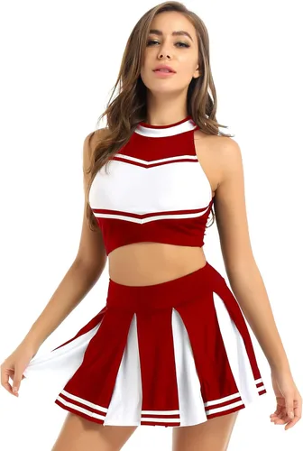 Vista 2 de YUUMIN Disfraz de líder de animación para mujer, uniforme de colegiala, conjunto de cosaplay, camiseta corta sin mangas con faldas plisadas