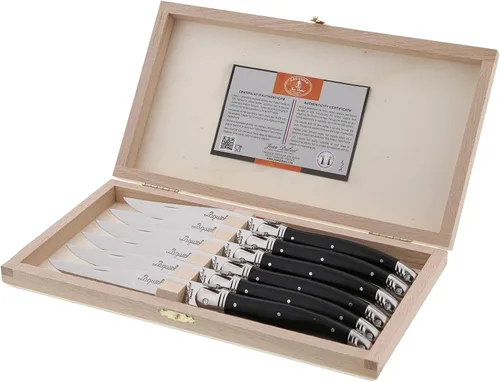 Vista 8 de Jean Dubost Laguiole - Juego de cuchillos para carne (6 unidades), mangos marfil - Hojas de 2.5 mm - Acero inoxidable resistente a la oxidación
