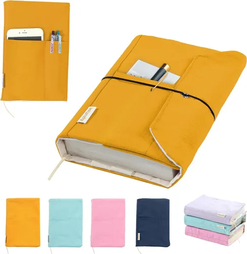 Vista 17 de Fundas de libro de lienzo, protector de libro lavable, funda de libro para novelas de tapa blanda, funda de libro ajustable para tapa dura
