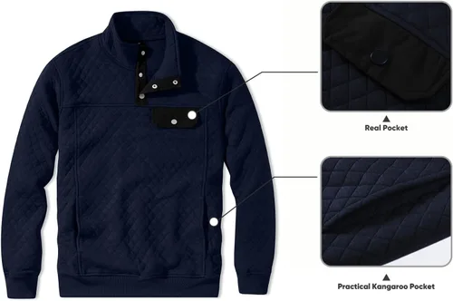 Vista 5 de JMIERR Sudadera acolchada para hombre, casual, de manga larga, cuello alto, con botones