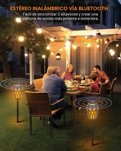Vista 2 de MOFOKEAY Paquete de 2 Altavoces Bluetooth para Exteriores, Altavoz Inalámbrico con Altavoz de Llama LED BT 5.0, Linterna Antorcha Impermeable