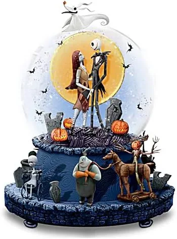Vista 5 de The Bradford Exchange Globo musical con purpurina The Nightmare Before Christmas con base giratoria