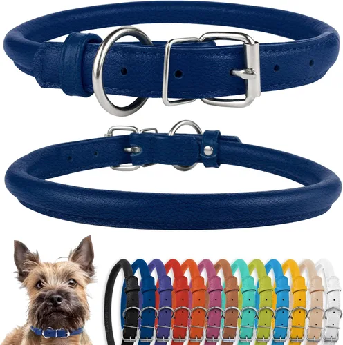 Vista 14 de CollarDirect - Collar de cuero enrollado para perro, collar redondo acolchado suave para cachorro, collar de cuero auténtico hecho a mano
