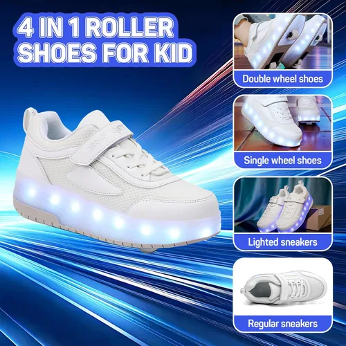 Vista 2 de Zapatos para niños con ruedas - 4 en 1 Zapatos con ruedas iluminados con luces LED recargables por USB para regalos de Navidad y escuela