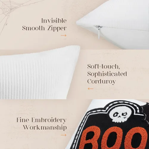 Vista 2 de Phantoscope Fundas de almohada decorativas de pana a rayas, fundas de almohada decorativas de Halloween con bordado hecho a mano, de esqueleto