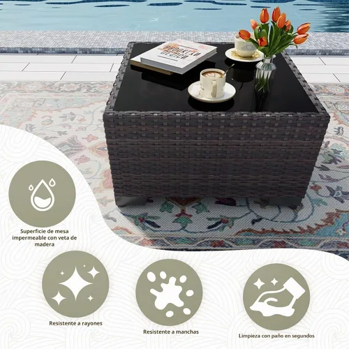 Vista 5 de Gotland Juego de muebles de patio de 6 piezas con 1 mesa auxiliar, 5 plazas de ratán seccional para exteriores con reposabrazos anchos de 29.5 Gris