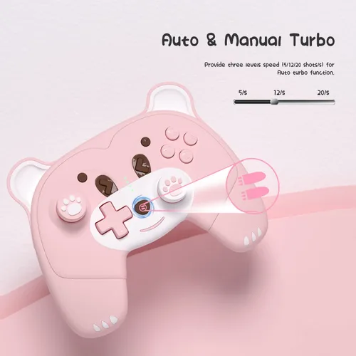 Vista 4 de Mytrix Pink Wireless Controller for Nintendo SwitchSwitch Lite Cute Pro Controller with Macro Wake-Up Headphone Jack Turbo Motion Vibration