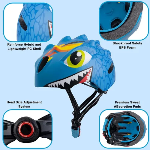 Vista 5 de Toddler Helmet Kids Bike Helmet for 2 3 4 5 6 7 8 Years Old Girls with 3D Dinosaur Design Protective Gear Set and Safety Certified, Toddler Bike