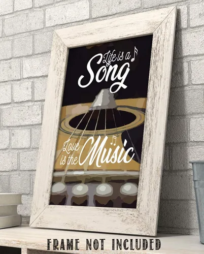 Vista 7 de Life Is a Song, Love the Sound – Inspirational Quote Poster, 11x14 Unframed Art Print with Instrument Illustration, Motivational Wall Decor for