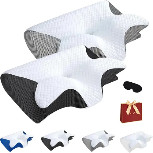 Vista 11 de Almohada de alivio de alta calidad, almohada ergonómica 2 en 1 con funda, almohadas ergonómicas de espuma viscoelástica para alivio del cuello