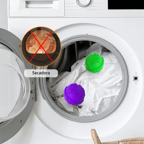 Vista 6 de Juego de 2 bolas de lavandería ecológicas para lavadora, alternativa de detergente natural para limpieza del hogar, suaves para ropa y telas