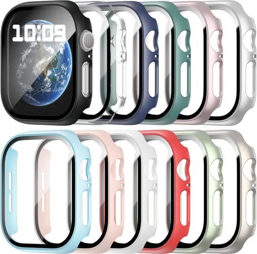 Vista 7 de Paquete de 12 fundas compatibles con Apple Watch de 1.575 pulgadas SE 3 SE 2 Series 6 5 4 SE con protector de pantalla de vidrio templado