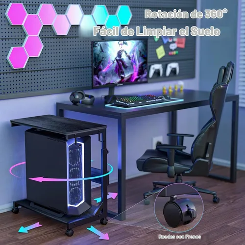 Vista 4 de Soporte de torre para computadora con estación de carga para estuche completo ATX Height Adjustable PC Stand with Wheel, CPU Holder with 2 AC