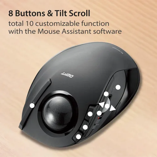 Vista 5 de ELECOM DEFT - Ratón de trackball, inalámbrico de 2.4 GHz, control de dedos, función de 8 botones con seguimiento suave, diseño ergonómico, sensor