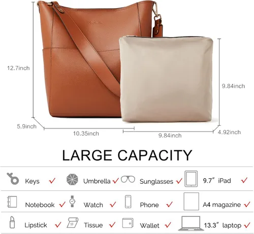 Vista 2 de BOSTANTEN - Bolsos de cuero al hombro tipo balde para mujer