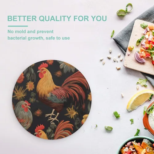 Vista 5 de Tabla de cortar de vidrio templado con diseño de girasol con diseño de pollo, resistente a los arañazos, resistente al calor, antideslizante