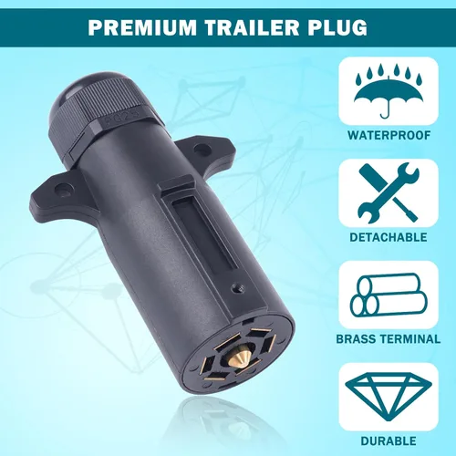 Vista 7 de CheeMuii 2 PCS Enchufe de remolque de 7 pines con sello impermeable, resistente, 7 vías redondas, estilo RV, conector de remolque de 7 puntos