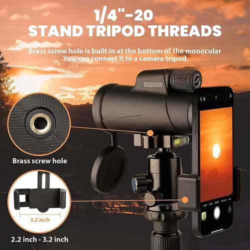 Vista 2 de Telescopio monoculares, monoculares de alta potencia con soporte para teléfono inteligente y trípode, pájaros de aspecto salvaje, búsqueda