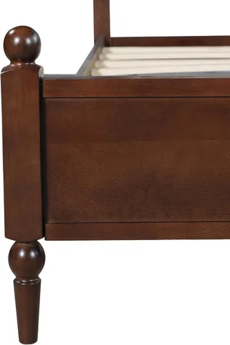 Vista 7 de Merax Base de cama de plataforma de madera maciza tamaño King, cabecera tapizada y eje clásico y con panel de tela, no necesita somier, capacidad