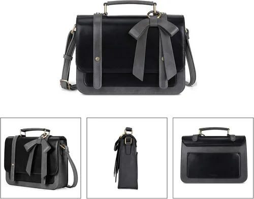 Vista 5 de ECOSUSI Bolso cruzado pequeño estilo vintage, bolso de trabajo de cuero vegano con lazo desmontable