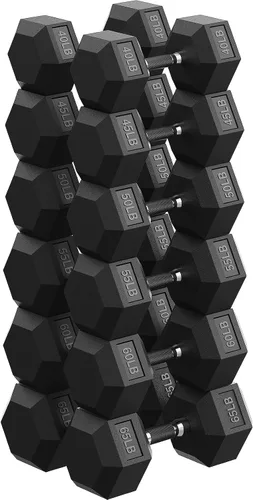 Vista 12 de Dumbbell Set 45-550lb, Rubber Encased, Strength Training Home Gym PAPABABE Complete & Durable Cast Iron Core Odorless PVC Antiroll Hex