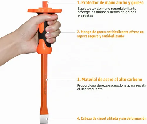Vista 3 de Cincel de mampostería de 12 pulgadas con cabeza plana de guardia