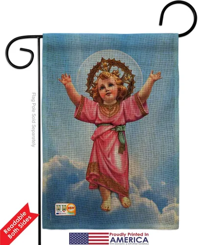 Vista 2 de Bandera de arpillera para el jardín de divine Baby Jesus, religiosa, fe, esperanza, gracia, paloma, religión cristiana, Pascua, pequeño, regalo