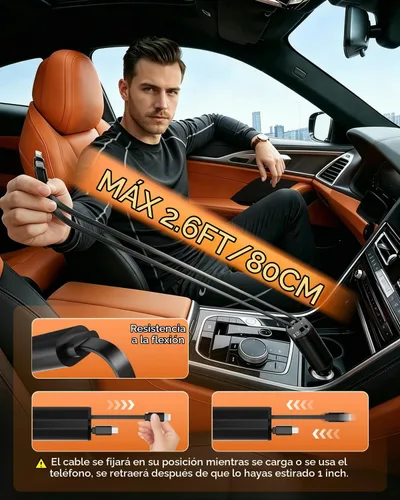 Vista 5 de BERTHALESS Cargador de coche retráctil para papá, carga rápida 4 en 1 con USB-C y USB-A, compatible con iPhone 17/16/15/14/13/12/11, Galaxy, Pixel