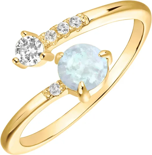 Vista 7 de PAVOI 14K Gold Plated Adjustable Created Opal Rings - Stacking Rings for Women