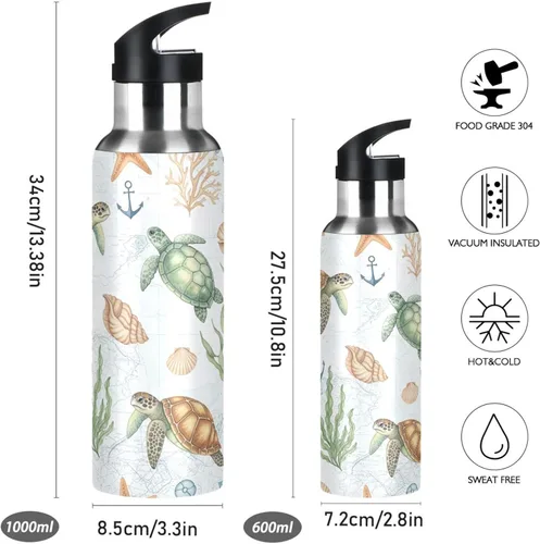 Vista 2 de Watercolor Sea Turtles Stainless Steel Water Bottle 20 Oz Leakproof Water Bottles, BPA-Free Sport Water Bottle Insulated