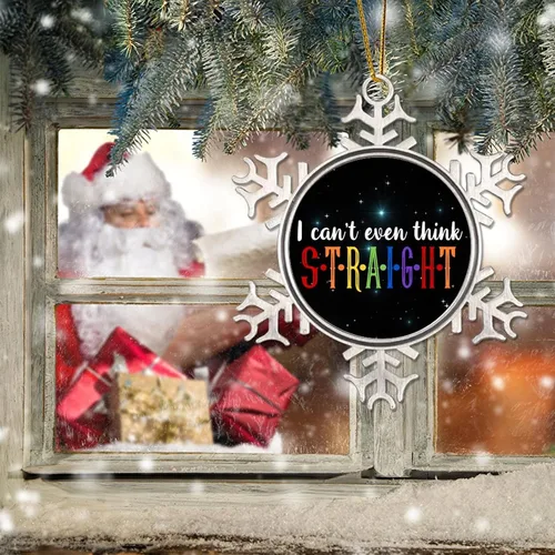 Vista 6 de I Can't Even Think Straight - Adornos colgantes decorativos pansexuales transgénero LGBTQ Gay arco iris de Navidad, adorno de copo de nieve