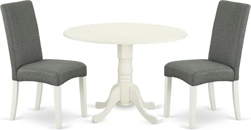 Vista 20 de East West Furniture DLDR5-BLK-24 - Juego de mesa de comedor moderno de 5 piezas, incluye una mesa redonda de madera con gotas y 4 sillas tapizadas
