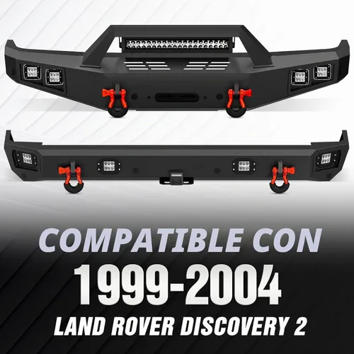 Vista 2 de YZONA Parachoques delantero y trasero compatible con Land Rover Discovery 2 1999-2004 Parachoques Rock Crawler con placa de cabrestante, receptor