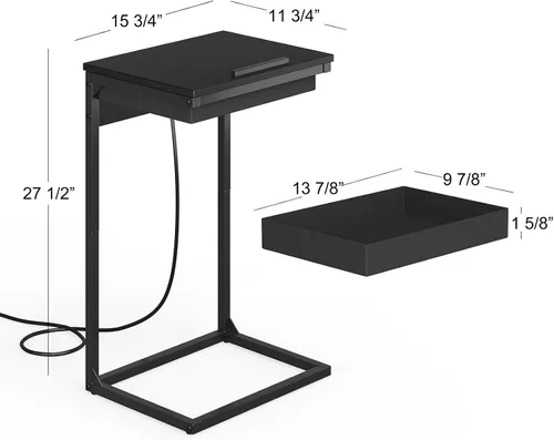 Vista 3 de sthmec Mesa auxiliar en forma de C con estación de carga, mesa auxiliar abatible ajustable de 45° con almacenamiento, mesa pequeña en C