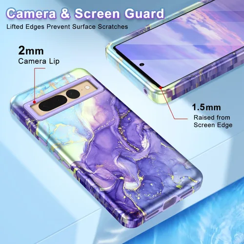 Vista 3 de Btscase Funda para Google Pixel 7 Pro, patrón de mármol 3 en 1, resistente a prueba de golpes, cuerpo completo, policarbonato duro y suave