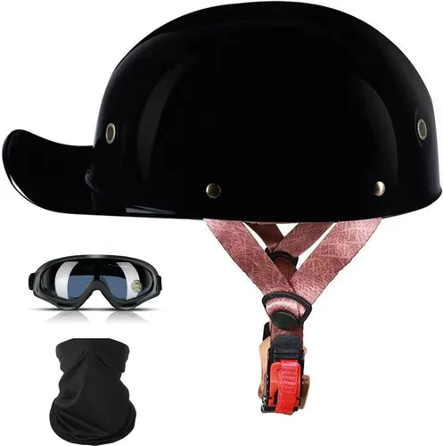 Vista 10 de Cascos para motocicleta de adultos, casco de béisbol de motocicleta, aprobado por DOT para hombres y mujeres con visera, casco de media cáscara