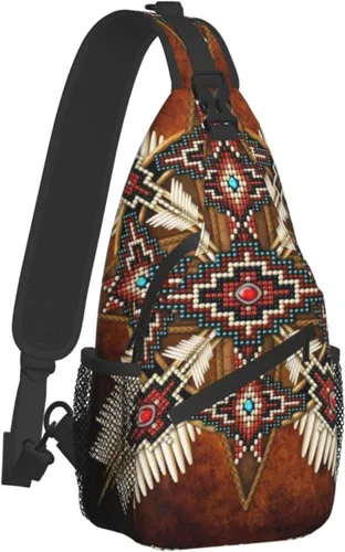 Vista 2 de ASYG Linda bolsa de hombro nativa americana cruzada en el pecho, mochila casual americana india para mujeres y hombres, Native American-a08