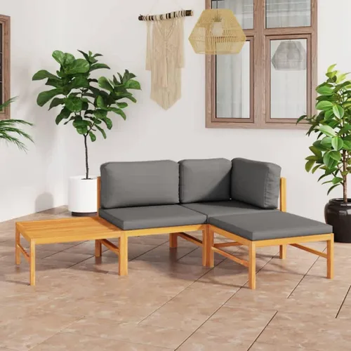 Vista 18 de 4-Piece Patio Lounge Set with Gray Cushions Solid Teak Wood Outdoor Furniture for Garden Balcony Porch Apartment Small Space