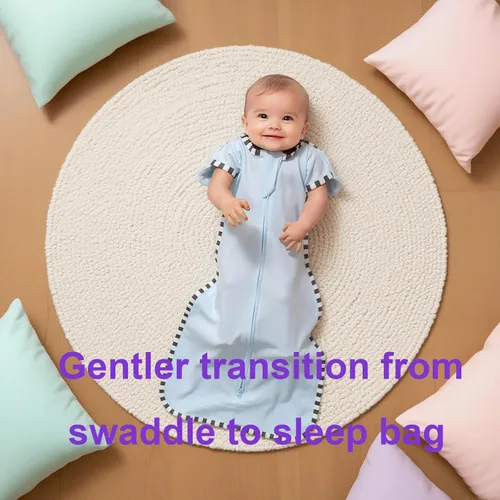 Vista 4 de Swaddling - Saco de dormir para recién nacido, paquete de 2 unidades, 100% algodón, diseño de brazos hacia arriba con cremallera de 2 vías, manta