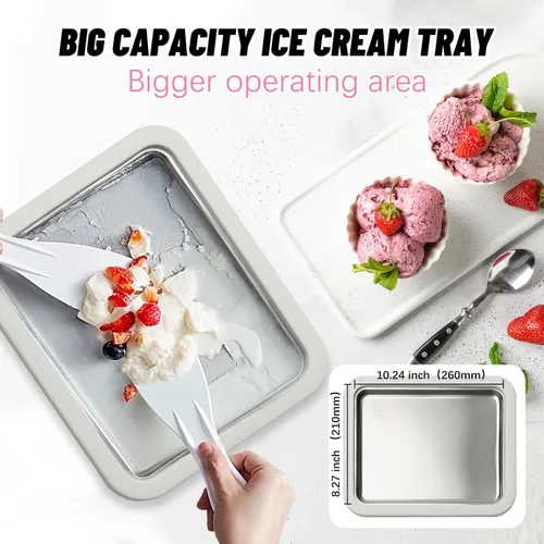 Vista 4 de Kit para hacer helados enrollados, máquina para hacer helados en casa con bandeja de congelación instantánea con tapa y 2 espátulas, máquina