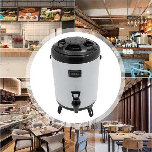 Vista 5 de Dispensador de bebidas aislado con tapa, dispensador de agua fría y caliente de acero inoxidable de 2.1 galones con termómetro y espiga, apto