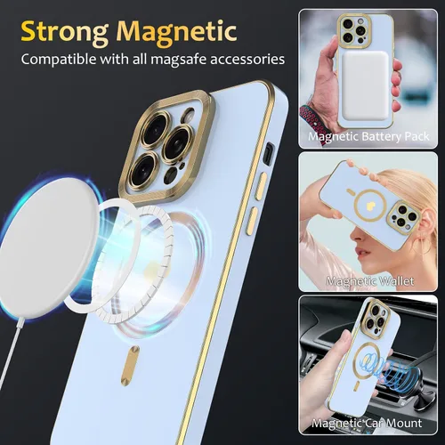 Vista 3 de Magsafe - Funda magnética para iPhone 13 Pro Max, cubierta de lujo chapada en forma de corazón, compatible con Magsafe para mujeres y niñas con Azul